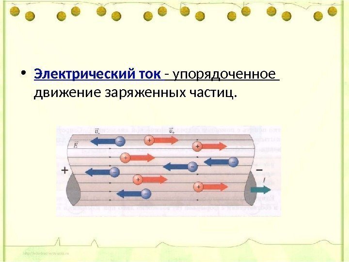  • Электрический ток - упорядоченное движение заряженных частиц. 