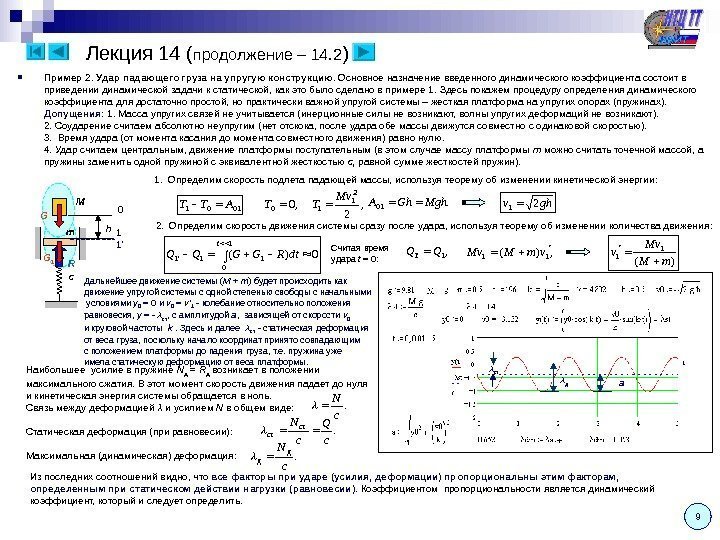   Лекция 14 ( продолжение – 14. 2 ) Пример 2. Удар падающего