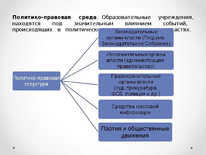 Политико-правовая  среда.  Образовательные  учреждения,  находятся  под  значительным 