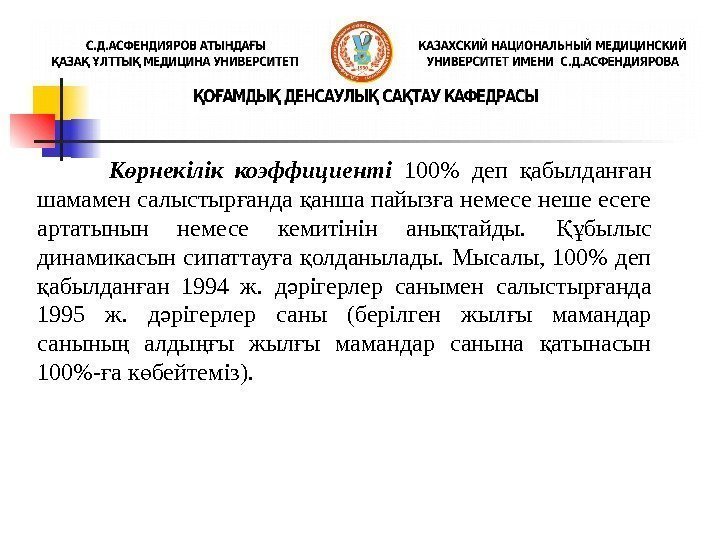   К рнекілік коэффициентіө  100 деп абылдан ан қ ғ шамамен салыстыр