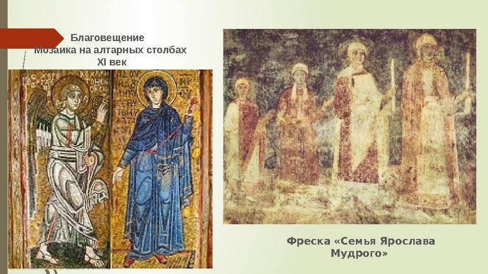 Фреска «Семья Ярослава Мудрого» Благовещение  Мозаика на алтарных столбах  XI век 