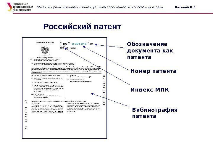 Российский патент Номер патента Индекс МПКОбозначение документа как патента Библиография патента. Объекты промышленной интеллектуальной