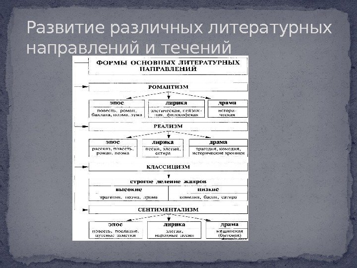 Развитие различных литературных направлений и течений 