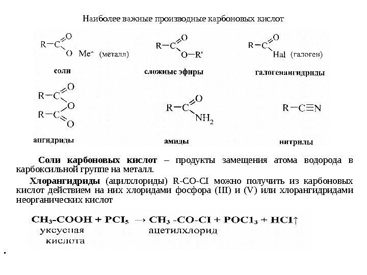   Наиболее важные производные карбоновых кислот  Соли карбоновых кислот  – продукты