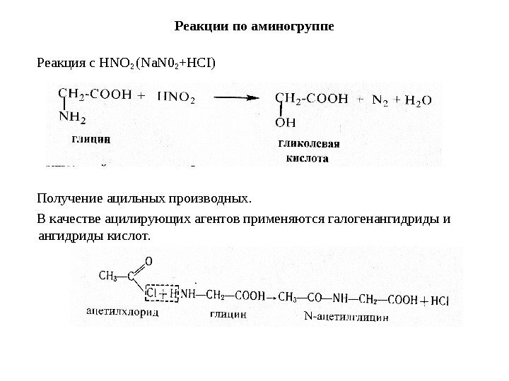   Реакции по аминогруппе  Реакция  с HNO 2 (Na. N 0