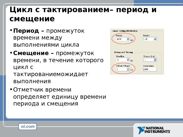 Цикл с тактированием– период и смещение • Период – промежуток времени между  выполнениями