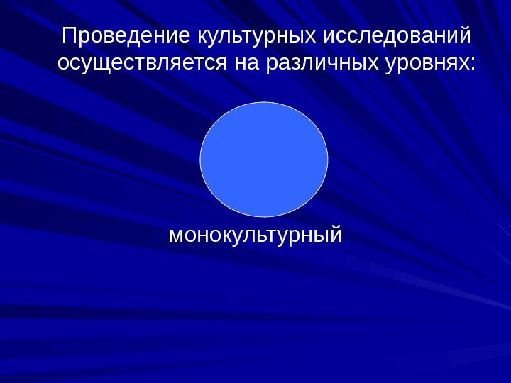 монокультурный. Проведение культурных исследований осуществляется на различных уровнях:  