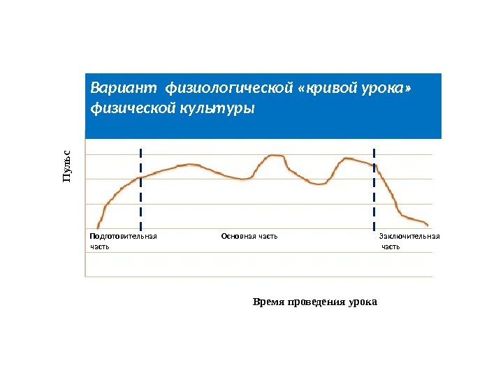 Вариант физиологической «кривой урока»  физической культуры. П ульс Время проведения урока. Подготовительная часть