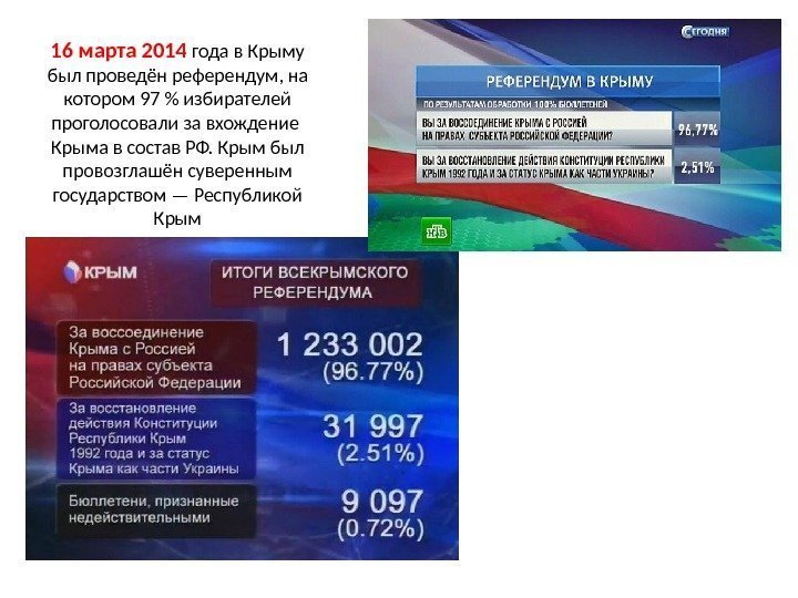 16 марта 2014 года в Крыму был проведён референдум, на котором 97  избирателей