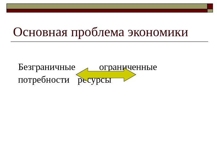 Основная проблема экономики Безграничные ограниченные  потребности ресурсы   