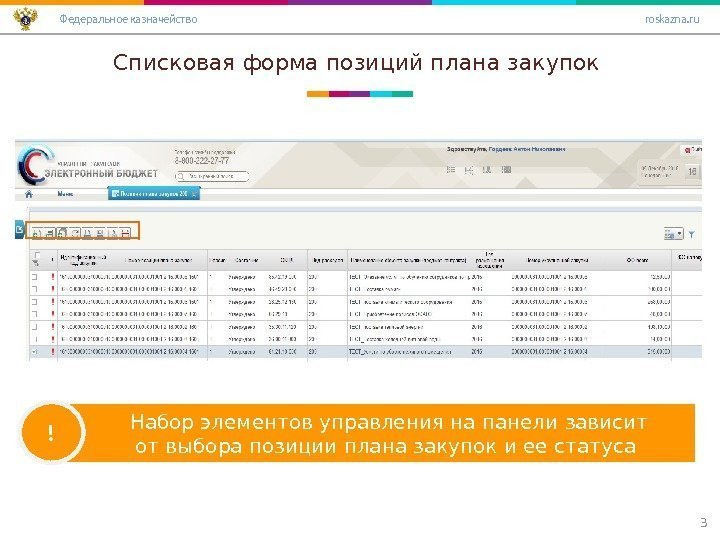 Списковая форма позиций плана закупок 3! Набор элементов управления на панели зависит от выбора