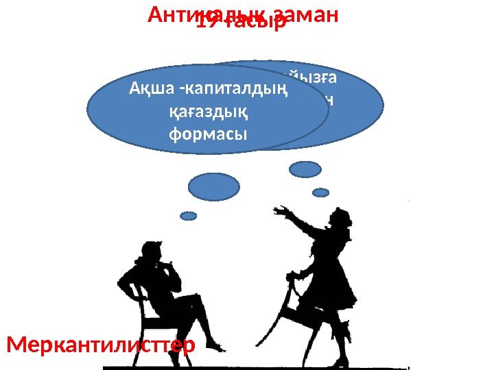 Антикалық заман капитал - пайызға қарызға берілген ақша 19 ғасыр Меркантилисттер Ақша -капиталдың қағаздық