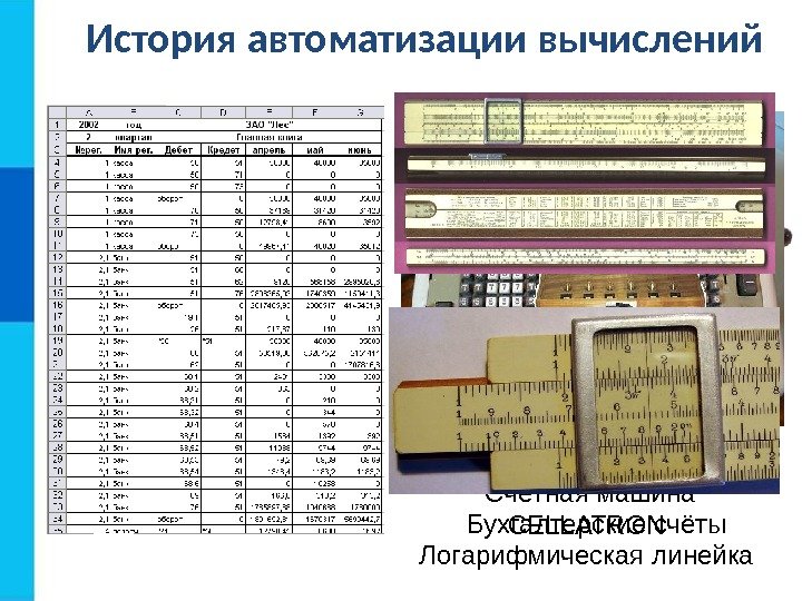 История автоматизации вычислений Бухгалтерские счёты Счётная машина CELLATRON Арифмометр Феликс Механическая счетная машина Шикарда