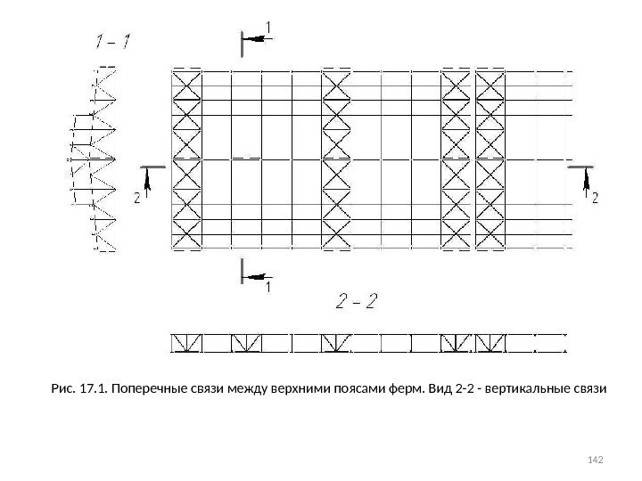 Рис. 17. 1. Поперечные связи между верхними поясами ферм. Вид 2 -2 - вертикальные
