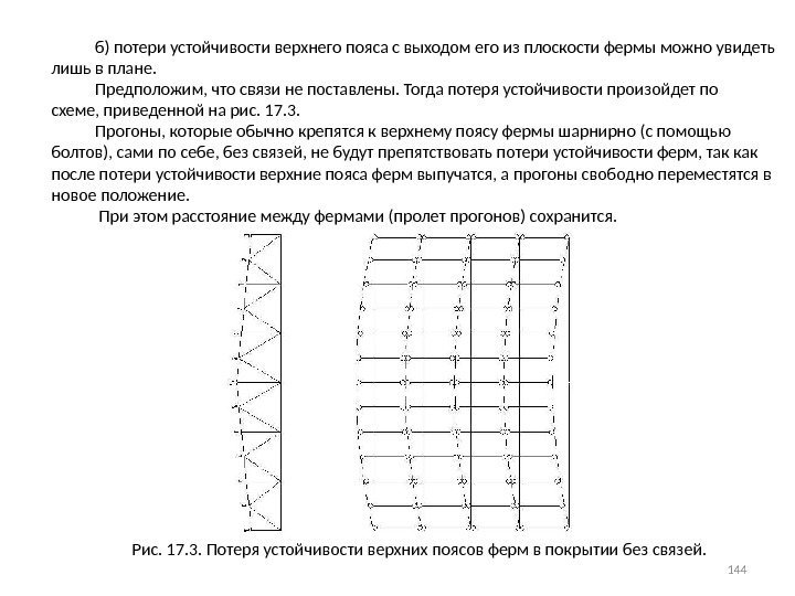   б) потери устойчивости верхнего пояса с выходом его из плоскости фермы можно