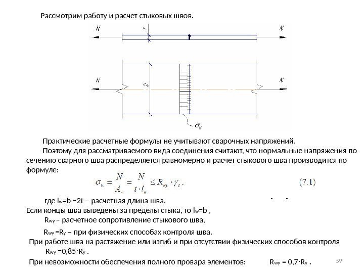 Рассмотрим работу и расчет стыковых швов.   Практические расчетные формулы не учитывают сварочных