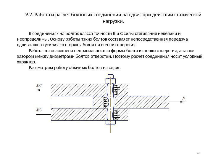 9. 2. Работа и расчет болтовых соединений на сдвиг при действии статической нагрузки. 