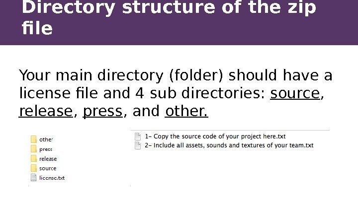 Directory structure of the zip file Your main directory (folder) should have a license