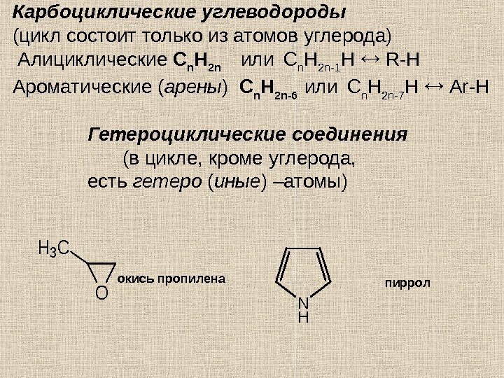 Карбоциклические углеводороды (цикл состоит только из атомов углерода)  Алициклические С n H 2