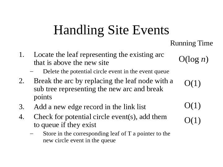   Handling Site Events 1. Locate the leaf representing the existing arc that