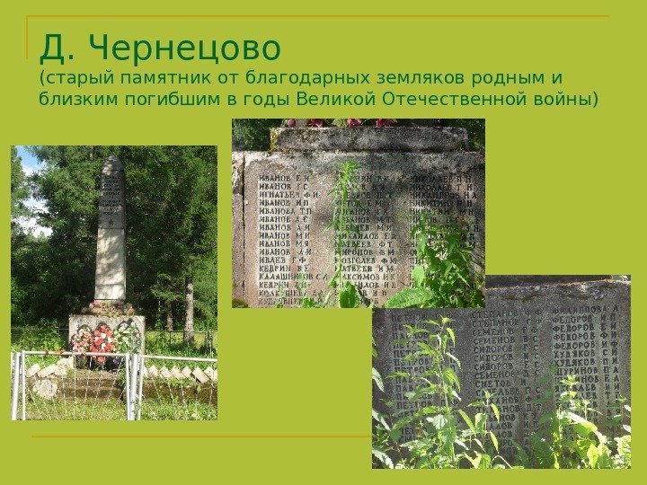   Д. Чернецово (старый памятник от благодарных земляков родным и близким погибшим в