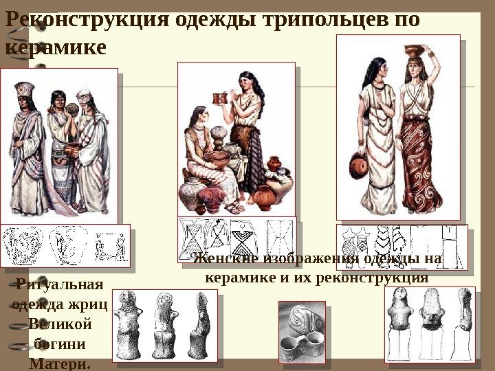 Реконструкция одежды трипольцев по керамике Ритуальная одежда жриц Великой богини Матери. Женские изображения одежды