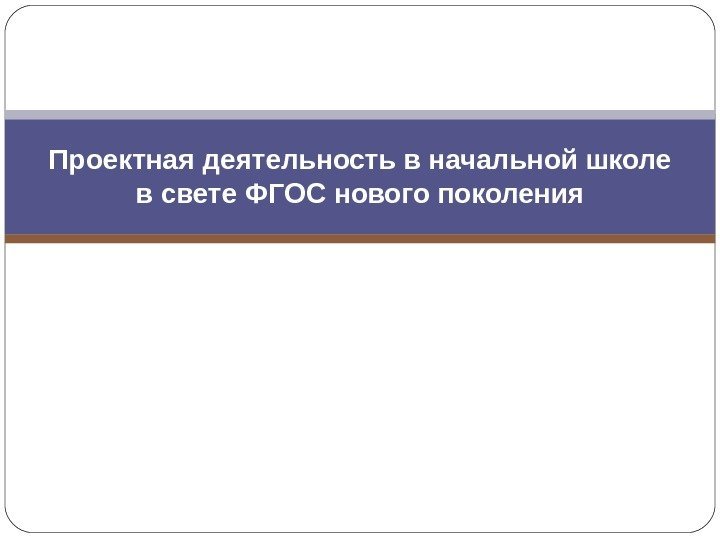 Проектная деятельность в начальной школе в свете ФГОС нового поколения 