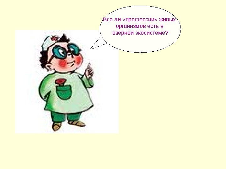   Все ли «профессии» живых организмов есть в озёрной экосистеме? 