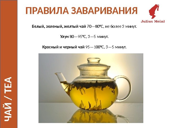 ПРАВИЛА ЗАВАРИВАНИЯ Ч А Й / T E A Белый, зеленый, желтый чай 70—