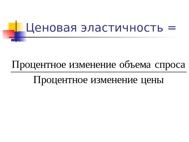   Ценовая эластичность =цены изменение Процентное спроса объема изменение Процентное 