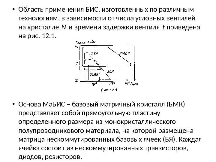  • Область применения БИС, изготовленных по различным технологиям, в зависимости от числа условных