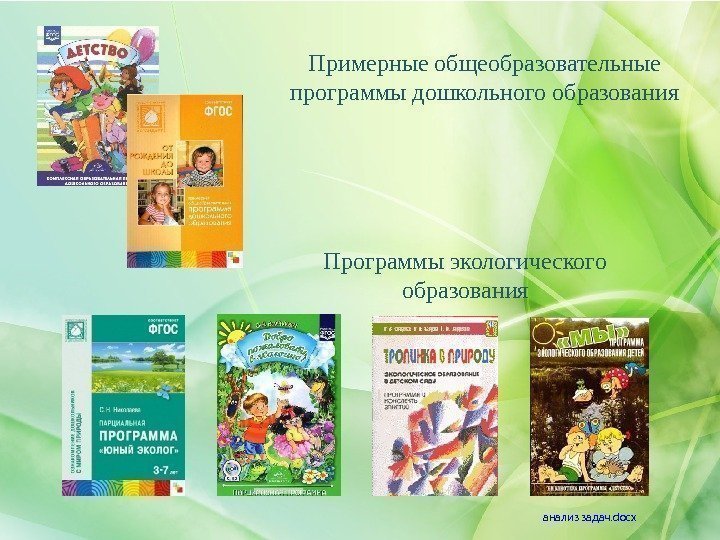 Примерные общеобразовательные программы дошкольного образования Программы экологического образования анализ задач. docx 