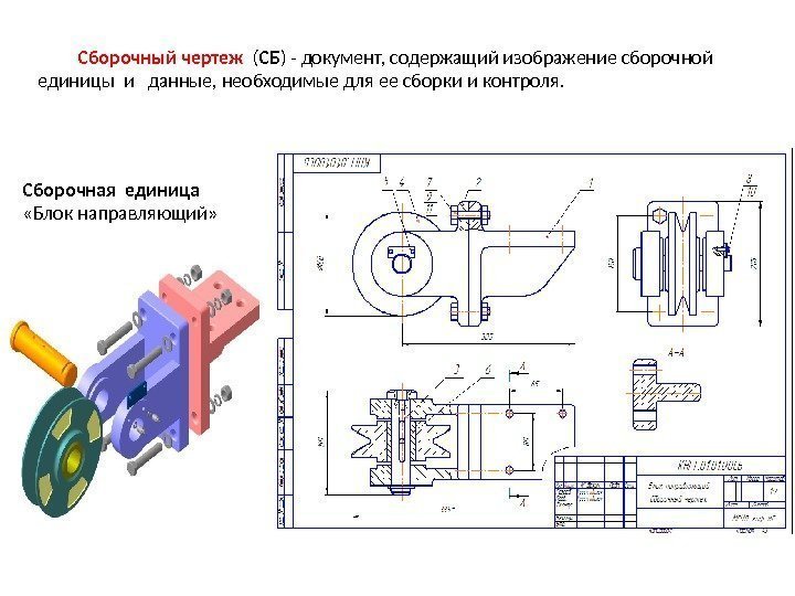  Сборочный чертеж  ( СБ ) - документ, содержащий изображение сборочной единицы и