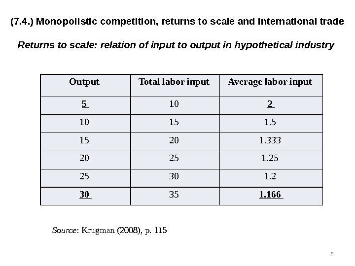 (7. 4. ) Monopolistic competition, returns to scale and international trade Returns to scale: