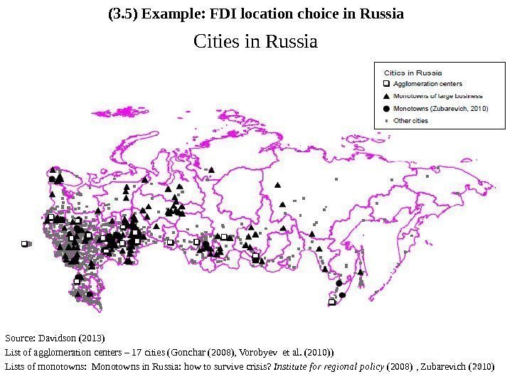 Source: Davidson (2013) List of agglomeration centers – 17 cities (Gonchar (2008), Vorobyev et