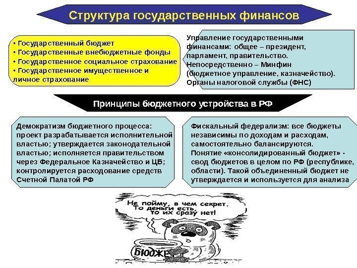Структура государственных финансов Управление государственными финансами: общее – президент,  парламент, правительство.  Непосредственно