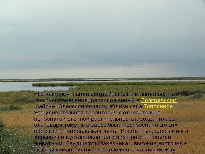  «Тополиное» , ландшафтный заказникландшафтный  местного значения, расположенный в Болградском районе  Одесской