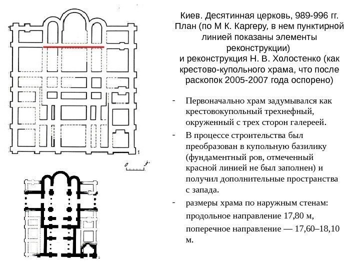 Киев. Десятинная церковь, 989 -996 гг.  План (по М К. Каргеру, в нем