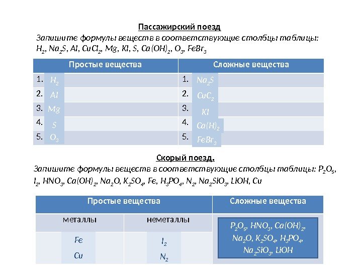 Простые вещества Сложные вещества 1. 2.  2. 3. 4.  4. 5. Простые