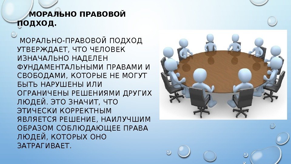  МОРАЛЬНО ПРАВОВОЙ ПОДХОД.  МОРАЛЬНО-ПРАВОВОЙ ПОДХОД УТВЕРЖДАЕТ, ЧТО ЧЕЛОВЕК ИЗНАЧАЛЬНО НАДЕЛЕН ФУНДАМЕНТАЛЬНЫМИ ПРАВАМИ