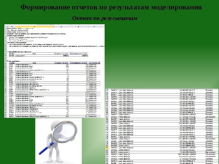 Формирование отчетов по результатам моделирования Отчет по результатам  