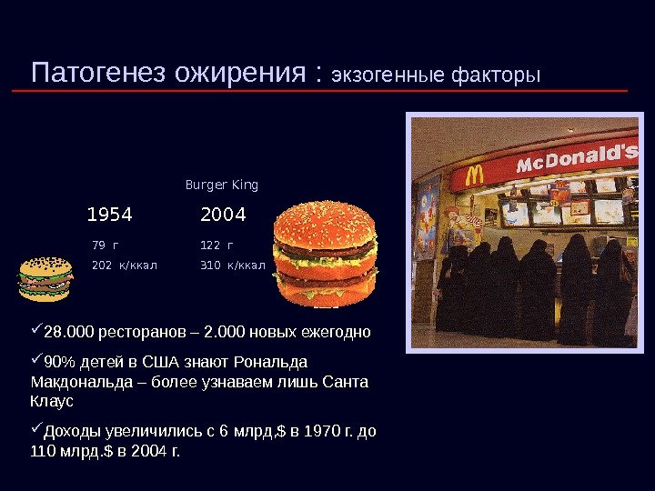   Патогенез ожирения :  экзогенные факторы Burger King 122  г 310