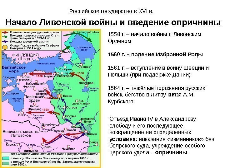 Российское государство в XVI в.  Начало Ливонской войны и введение опричнины 1558 г.