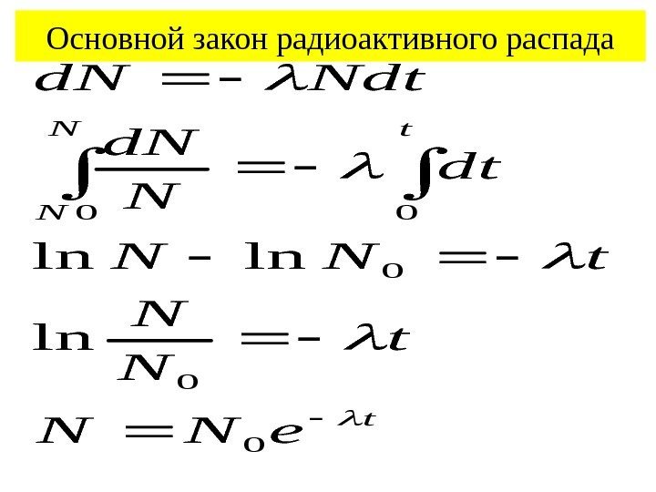 Основной закон радиоактивного распадаt t. N N e. NN t N N t. NN
