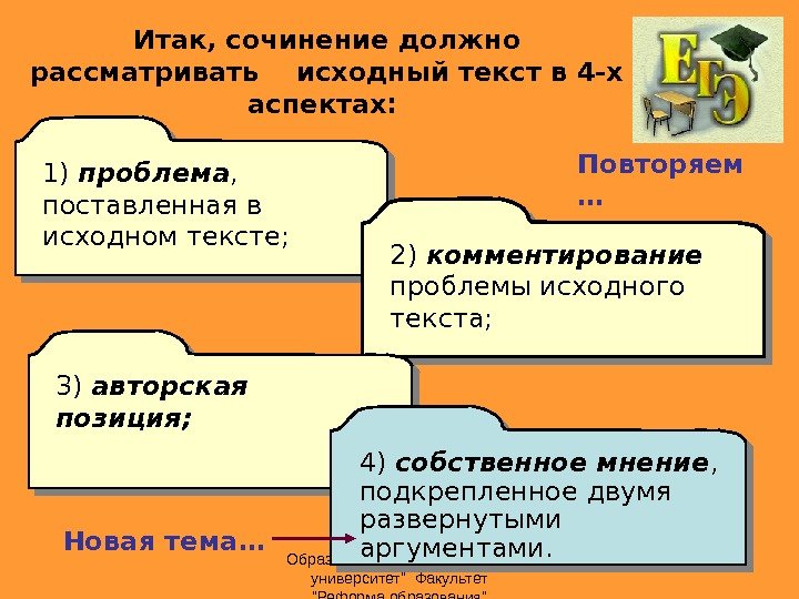 Образовательный портал Мой университет Факультет Реформа образования1) проблема ,  поставленная в исходном тексте;