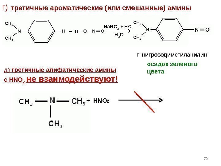 г) третичные ароматические (или смешанные)  амины  79 Na. NO 2 + HCl