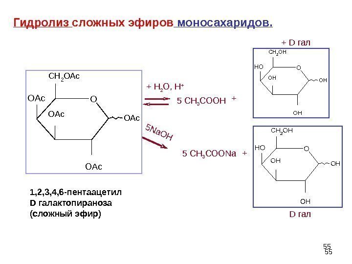 55+ H 2 O, H +5 Na. OH 5 CH 3 COONa. Гидролиз сложных