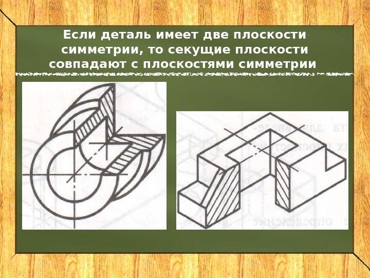 Если деталь имеет две плоскости симметрии, то секущие плоскости совпадают с плоскостями симметрии 