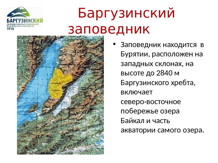    Баргузинский  заповедник • Заповедник находится в Бурятии, расположен на западных