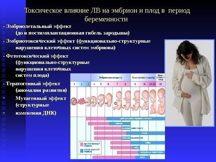 Токсическое влияние ЛВ на эмбрион и плод в период беременности - Эмбриолетальный эффект (до